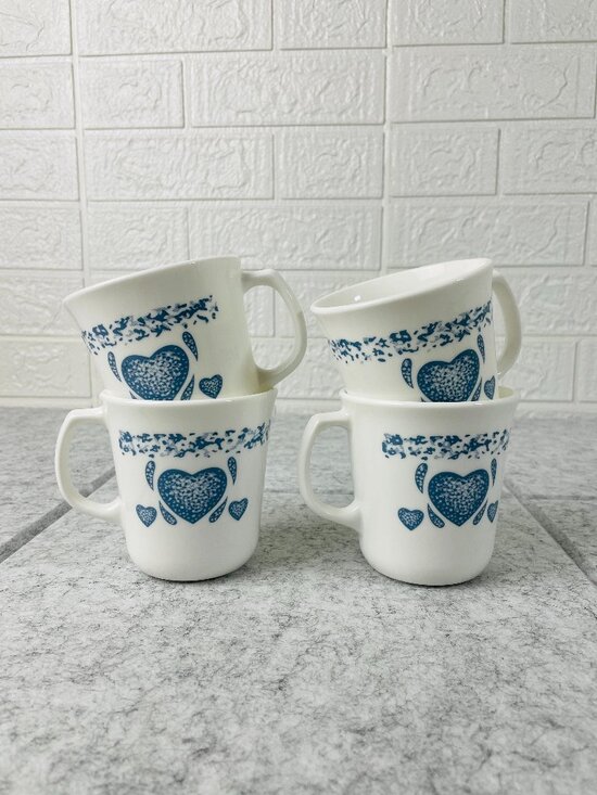 Corningware Other - Vintage Corning USA Blue Heart Milk Glass Flared Coffee Mugs Set of 4